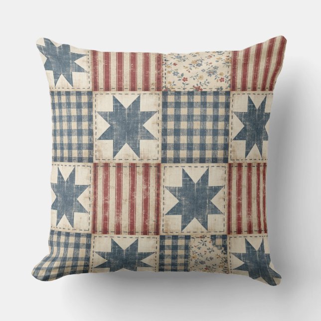 Rustikales Patchwork-Americana-Quiltmuster Kissen (Vorderseite)