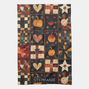 Rustikales Patchwork   Folk Art Herbst Quilt Muste Geschirrtuch