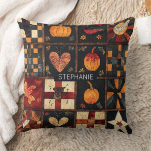 Rustikales Patchwork   Folk Art Herbst Quilt Muste Kissen