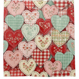 Rustikales Patchwork-Herzen-Picknick-Muster (3) Duschvorhang