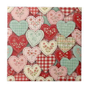 Rustikales Patchwork-Herzen-Picknick-Muster (3) Fliese
