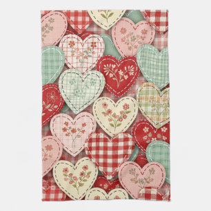 Rustikales Patchwork-Herzen-Picknick-Muster (3) Geschirrtuch