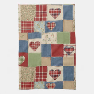 Rustikales Patchwork-Herzen-Picknick-Muster (4) Geschirrtuch