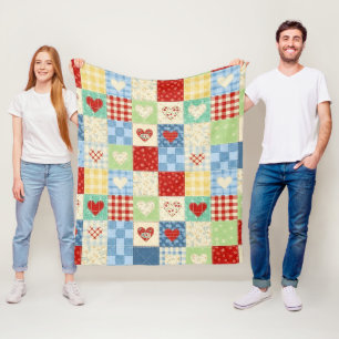 Rustikales Patchwork-Herzen-Picknick-Muster Fleecedecke