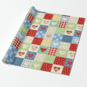 Rustikales Patchwork-Herzen-Picknick-Muster Geschenkpapier
