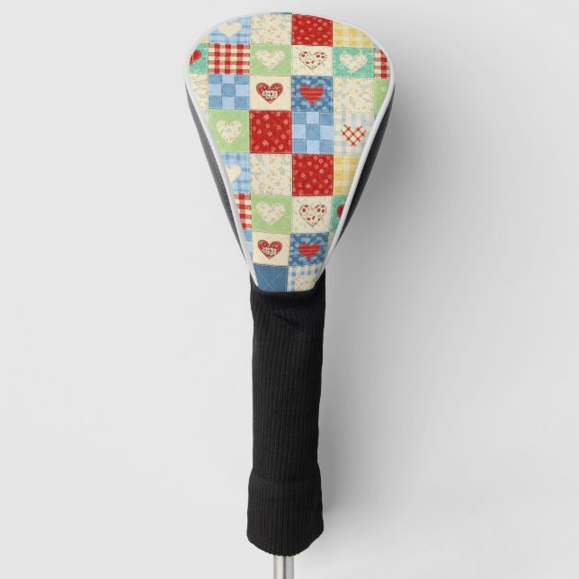 Rustikales Patchwork-Herzen-Picknick-Muster Golf Headcover (Vorderseite)