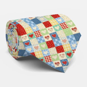 Rustikales Patchwork-Herzen-Picknick-Muster Krawatte
