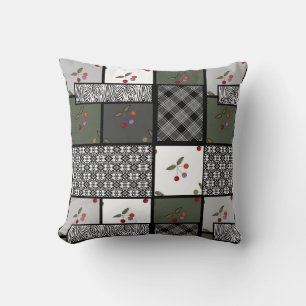 Rustikales Patchwork-Muster aus Grauoliven Kissen