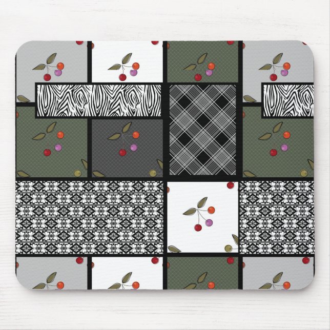 Rustikales Patchwork-Muster aus Grauoliven Mousepad (Vorne)