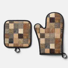 Rustikales Patchwork Oven Mitt and Pot Holder Set