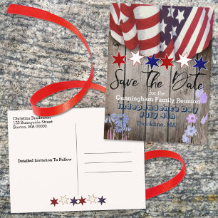 Rustikales Patriotic Family Wiedersehen Save the D Ankündigungspostkarte
