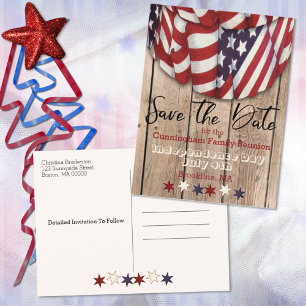 Rustikales Patriotic Family Wiedersehen Save the D Ankündigungspostkarte