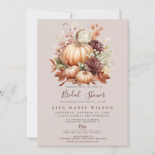Rustikales Peach Burgundy Pumpkins Fall Brautparty Einladung