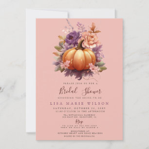 Rustikales Peach Burgundy Pumpkins Fall Brautparty Einladung