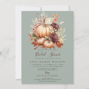 Rustikales Peach Burgundy Pumpkins Fall Brautparty Einladung