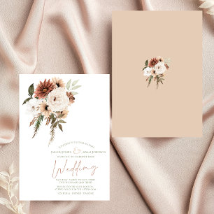 Rustikales Peach Terracotta Grüne Blumenzwiese Einladung