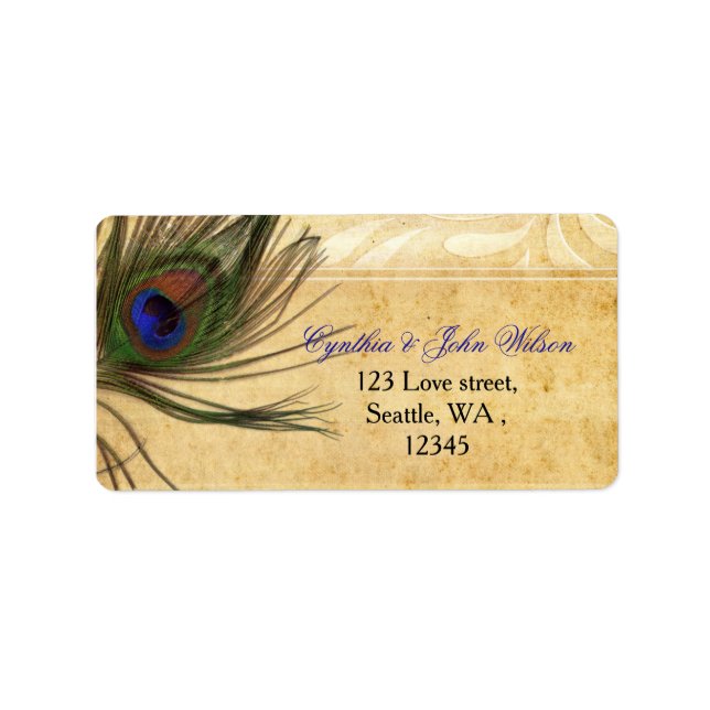 Rustikales Peacock Feather-Adressetikett Adressaufkleber (Vorne)