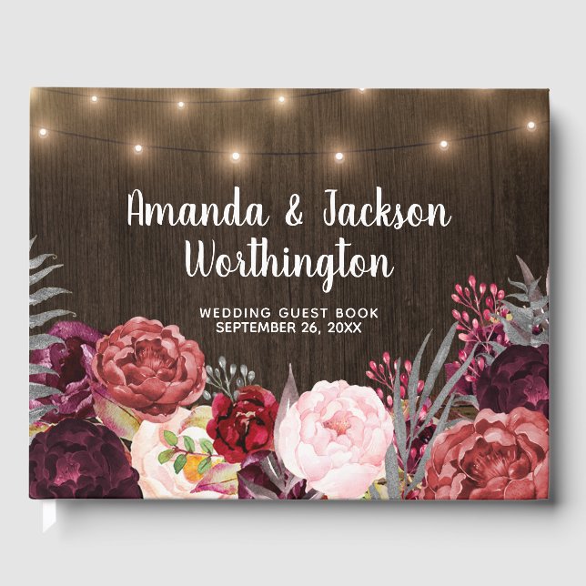 Rustikales Peony Country Fall Wood Wedding Gästebu Gästebuch (Vorderseite)