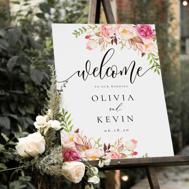 Rustikales Peony Floral Welcome Sign Poster (Von Creator hochgeladen)