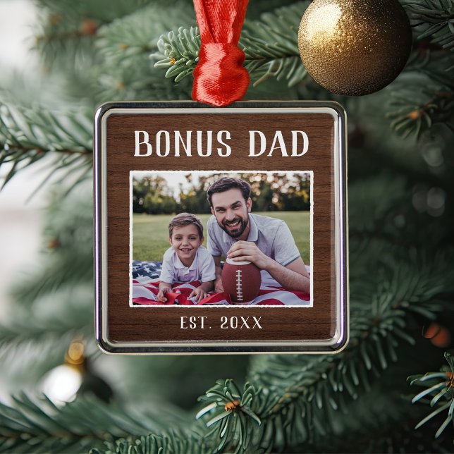 Rustikales Personalisiert Bonus Vater Foto Ornament Aus Metall (Von Creator hochgeladen)