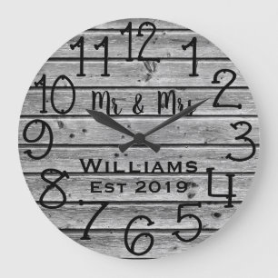 Rustikales Personalisiertes Braunholz Große Wanduhr