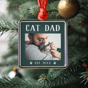 Rustikales Personalisiertes Cat Vater Foto Ornament Aus Metall