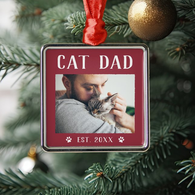 Rustikales Personalisiertes Cat Vater Foto Ornament Aus Metall (Von Creator hochgeladen)