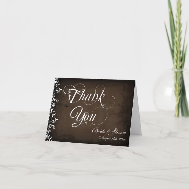Rustikales Personalisiertes Hochzeitsszenario Dank Dankeskarte (Vorderseite)