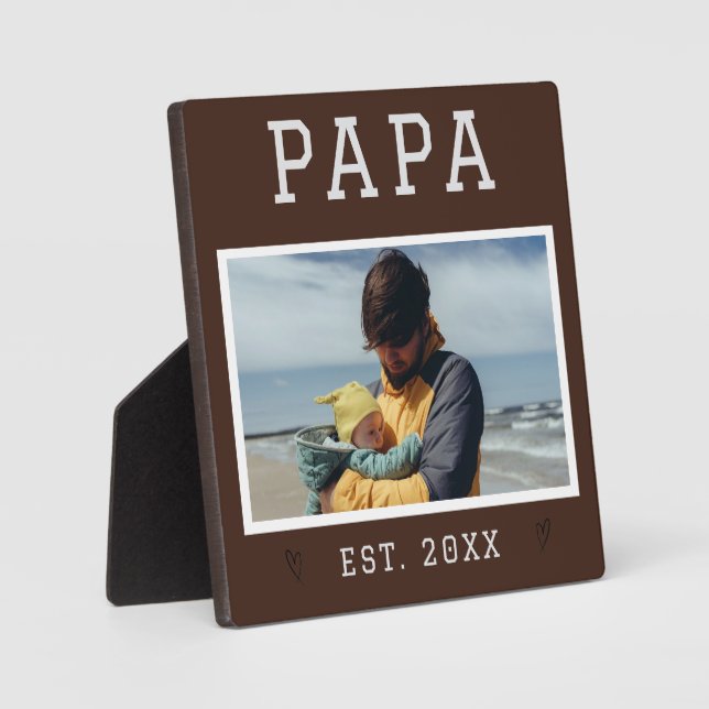 Rustikales Personalisiertes Papa Foto Plaque Fotoplatte (Vorderseite)