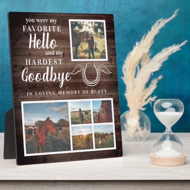 Rustikales Pet Horse Personalisiertes Memorial Fot Fotoplatte (Seite)