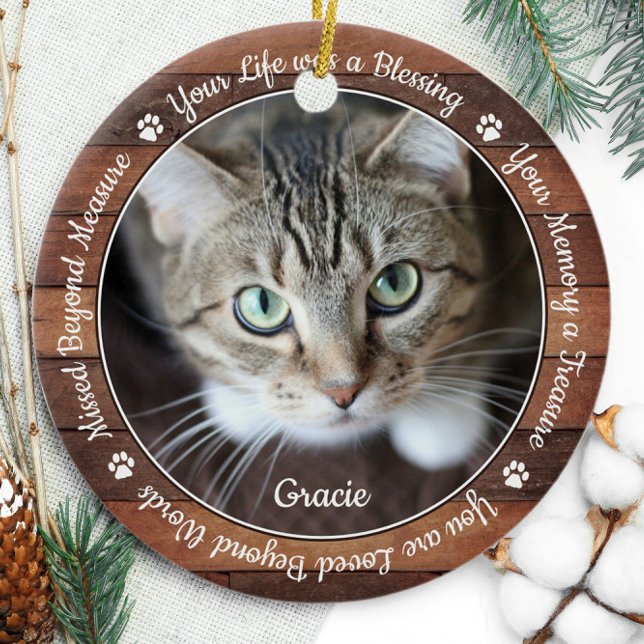 Rustikales Pet-Memorial Pet Loss Keepake Cat Foto Keramik Ornament (Von Creator hochgeladen)