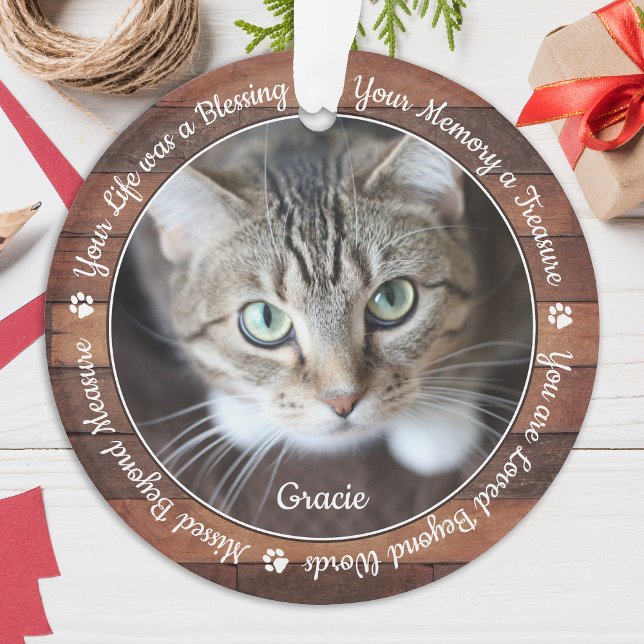 Rustikales Pet-Memorial Pet Loss Keepake Cat Foto Ornament (Von Creator hochgeladen)