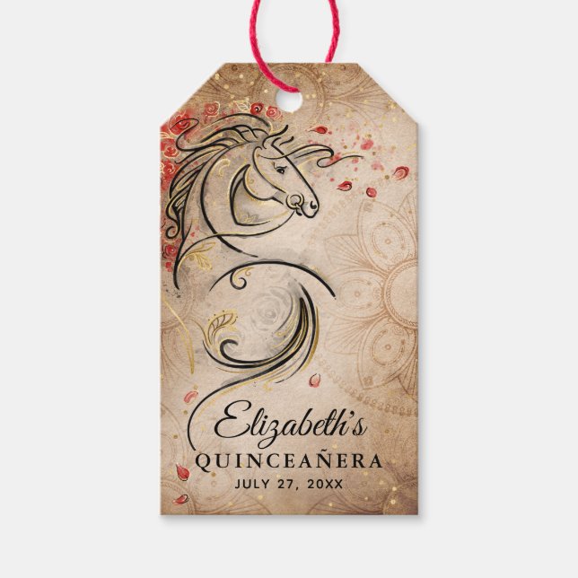 Rustikales Pferd Red Gold Quinceanera Vielen Dank Geschenkanhänger (Vorderseite)