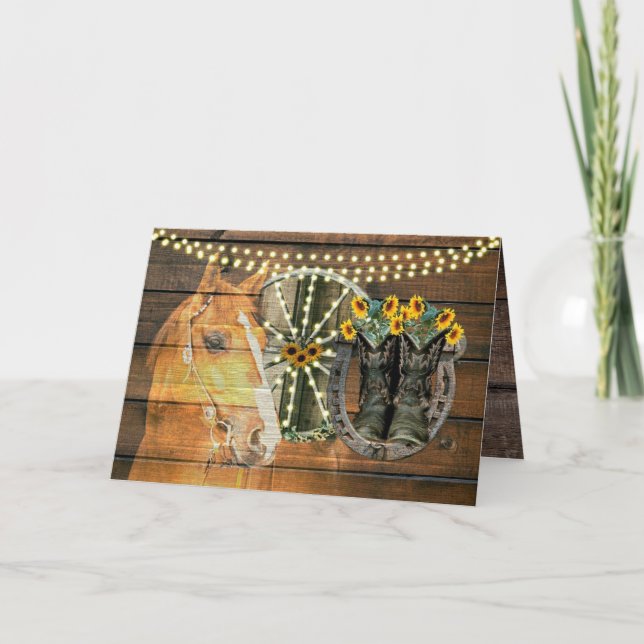 Rustikales Pferd Sonnenblumen Wagon Wheel Cowboy B (Vorderseite)