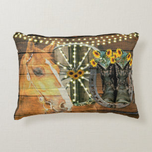 Rustikales Pferd Sonnenblumen Wagon Wheel Cowboy B Dekokissen