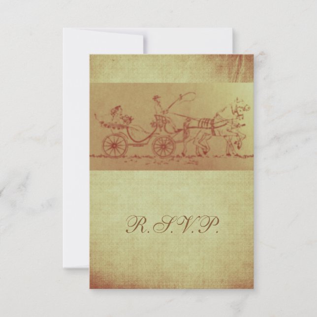 Rustikales Pferd und Kutsche Vintage Hochzeit RSVP Karte (Vorderseite)