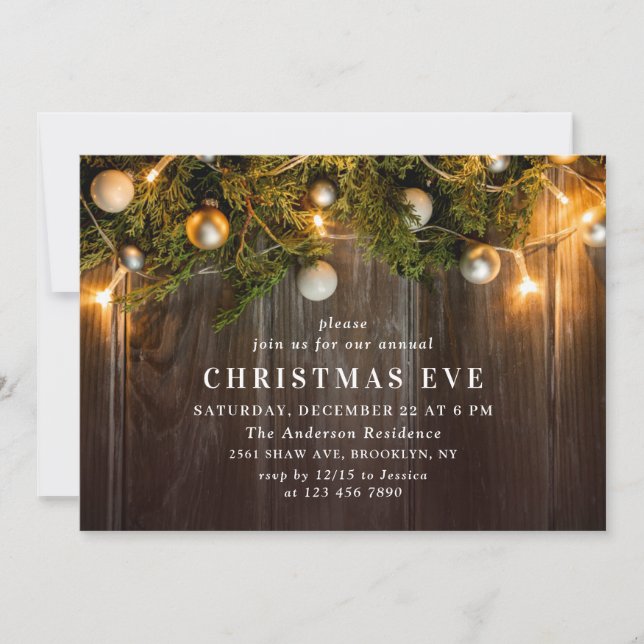 Rustikales Pine Cones Branch Christmas Eve Party Einladung (Vorderseite)