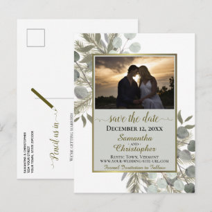 Rustikales Pine & Eukalyptus Graues Save the Date  Ankündigungspostkarte