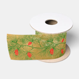 Rustikales Pine Green Pinecone Urlaubsmuster Satinband