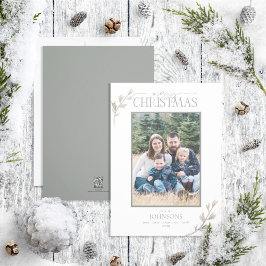 Rustikales Pine Merry Family Foto neutral Feiertagskarte