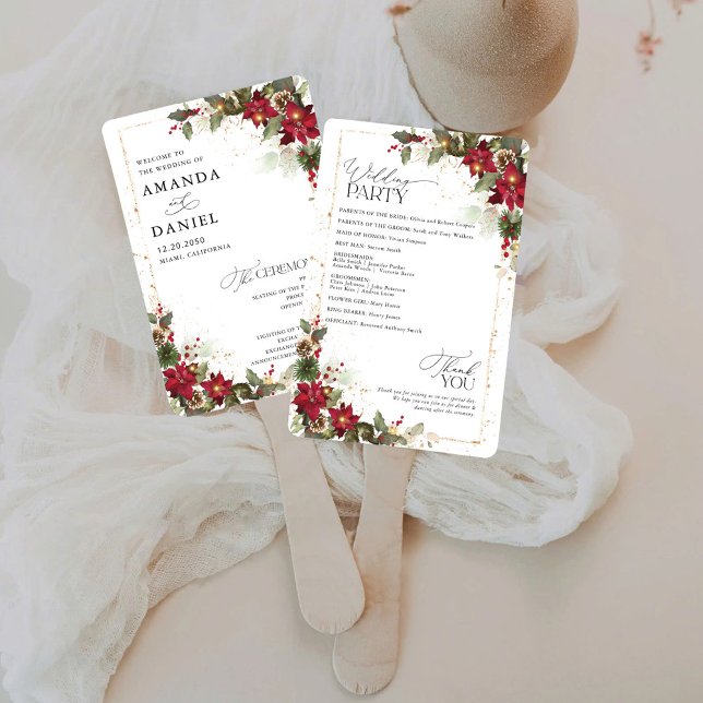 Rustikales Pine Poinsettia Floral Wedding Program Fächer (Von Creator hochgeladen)