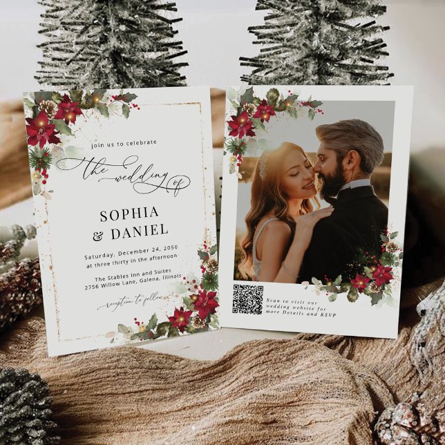 Rustikales Pine Poinsettia Foto Hochzeitseinladung Save The Date (Von Creator hochgeladen)