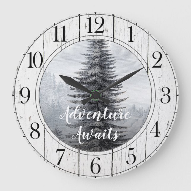 Rustikales Pine Tree Adventure erwartet Sie Große Wanduhr (Vorderseite)