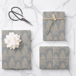 Rustikales Pine Tree Muster Grau Golden Brown Geschenkpapier Set