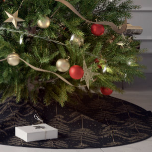 Rustikales Pine Tree Muster Schwarzes Grün Gold Polyester Weihnachtsbaumdecke