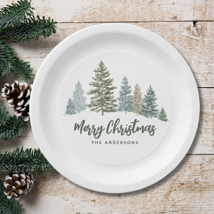 Rustikales Pine Tree Weihnachten Pappteller