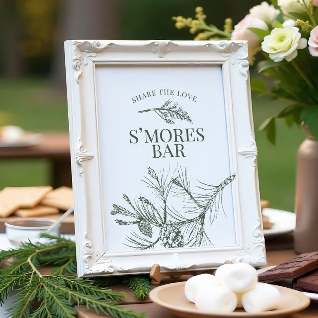 Rustikales Pine Wedding S'mores Bar Sign Poster (Von Creator hochgeladen)
