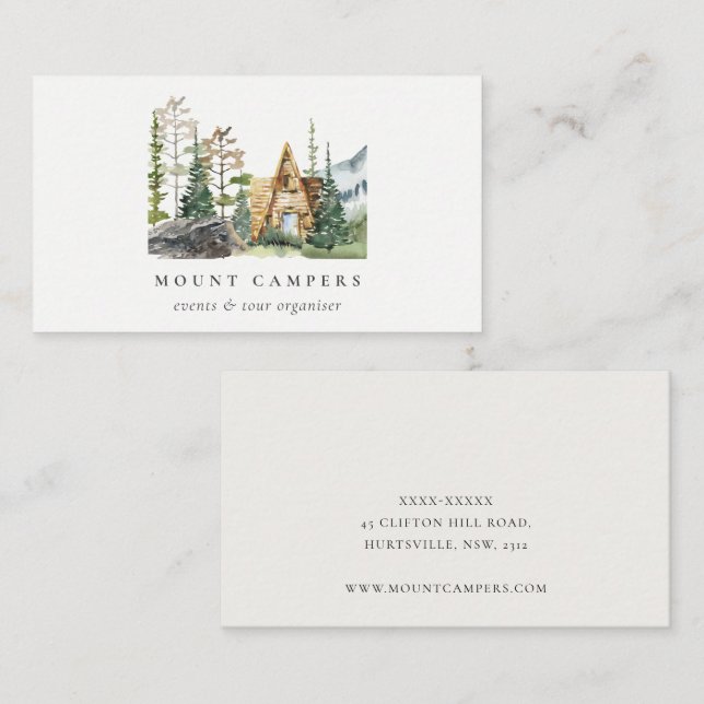 Rustikales Pine Woods Watercolor Camping Mountain  Visitenkarte (Vorne/Hinten)