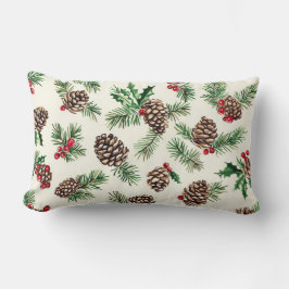 Rustikales Pinecone & Holly Christmas Throw Kissen