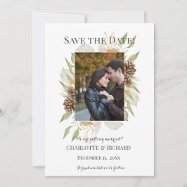 Rustikales Pinecones Verlobung Foto Save the Date